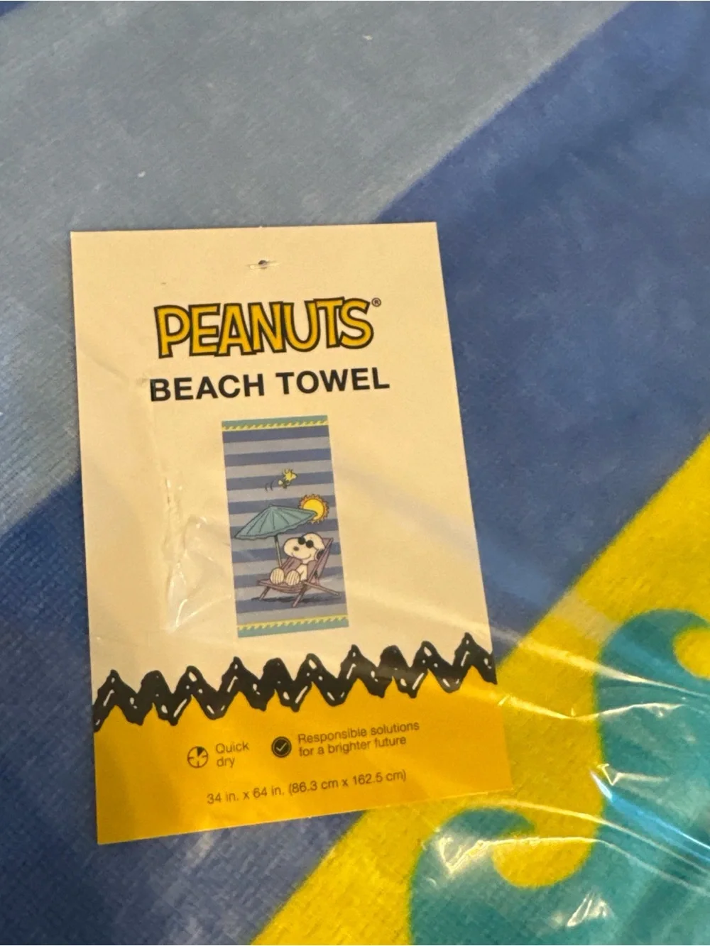 Peanuts Beach Towel - Blue & Yellow Wave Stripe
